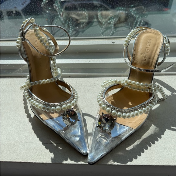 Pearl and rhinestone PVC embellished Mach & Mach stilettos - Picture 1 of 3